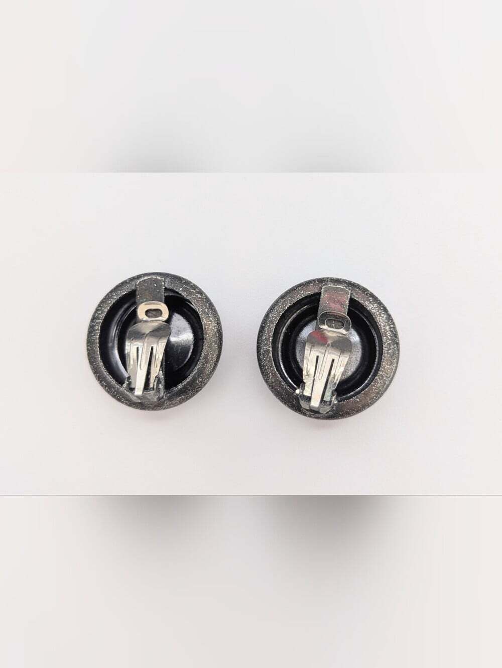 Unisex Black & Gun Metal Grey Clip-On Earrings w/Clear Reflective Crystal Center - Picture 3 of 7